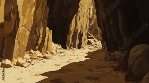 Stylized canyon passage with cell-shaded aesthetic and rocky formations photo