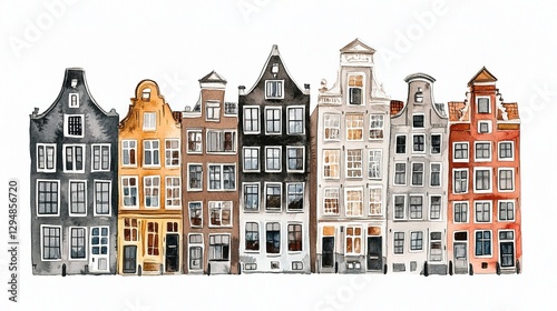 Houses in Amsterdam, watercolor on white
