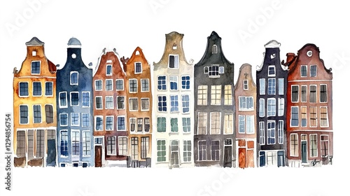 Houses in Amsterdam, watercolor on white	
