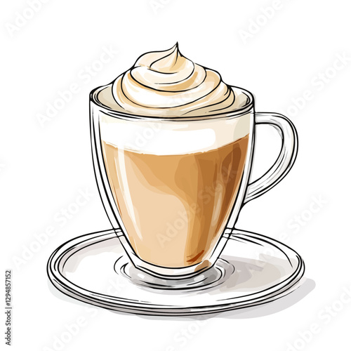 Caramel macchiato minimalist 2D vector graphic illustration sketch on a white background.

