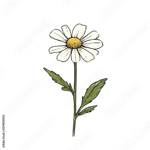 Chamomile flower minimalist 2D vector graphic illustration sketch on a white background.

