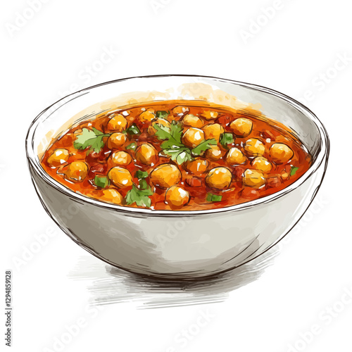Chana masala minimalist 2D vector graphic illustration sketch on a white background.

