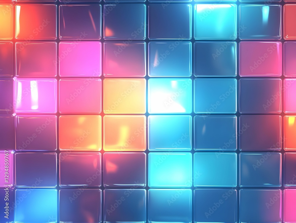 Colorful illuminated tiles create a vibrant backdrop in a modern setting Colorful illuminated tiles create a vibrant backdrop in a modern setting