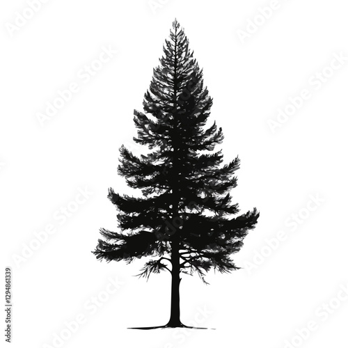 Chilean Pine tree minimalist 2D vector graphic illustration sketch on a white background.


