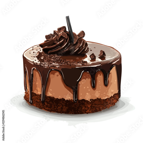 Chocolate mousse cake minimalist 2D vector graphic illustration sketch on a white background.

