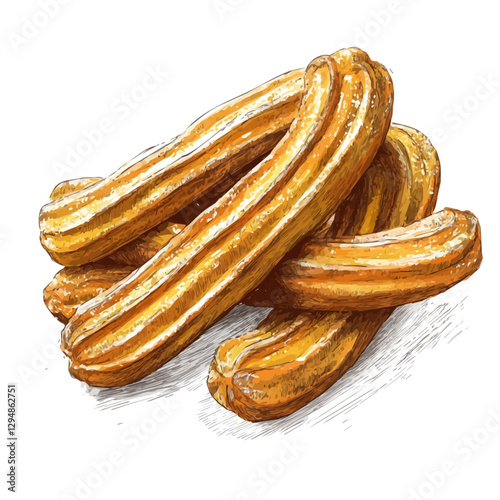 Churros minimalist 2D vector graphic illustration sketch on a white background.

