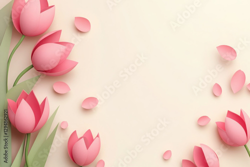 Happy Mother's day tulips and paper cut clouds 
