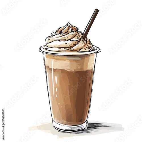 Coffee frappuccino minimalist 2D vector graphic illustration sketch on a white background.

