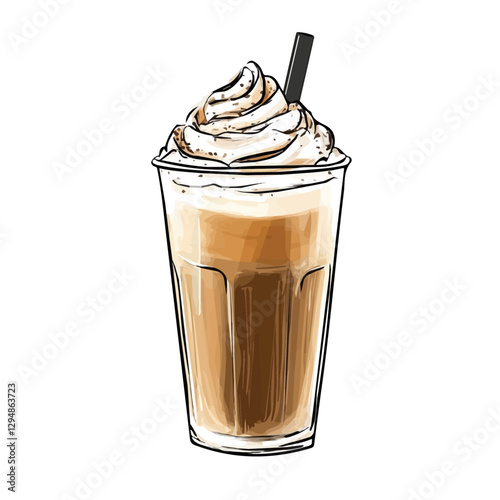 Coffee frappuccino minimalist 2D vector graphic illustration sketch on a white background.

