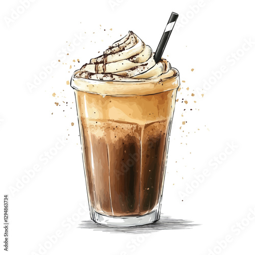 Coffee frappuccino minimalist 2D vector graphic illustration sketch on a white background.

