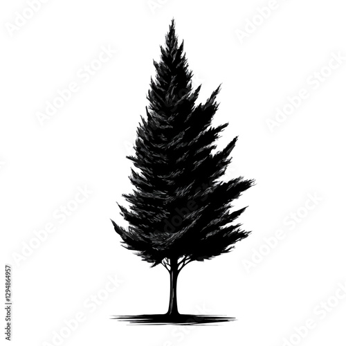 Cypress tree minimalist 2D vector graphic illustration sketch on a white background.

