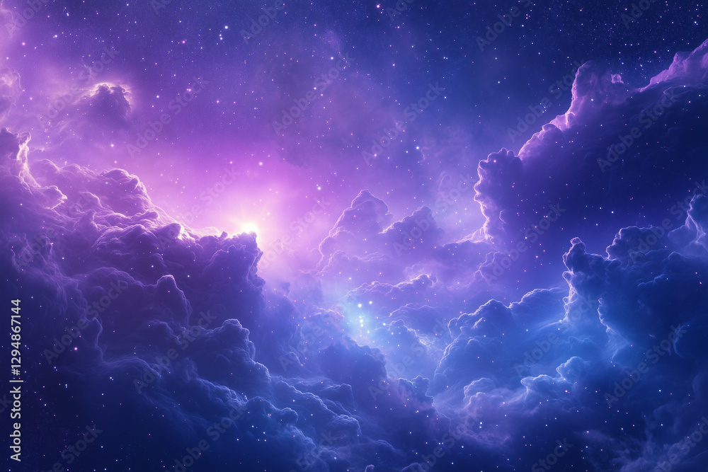 Naklejka premium Mesmerizing Stellar Nursery Showcasing Luminous Gas Clouds and Newborn Stars in a Vibrant Cosmic Cradle