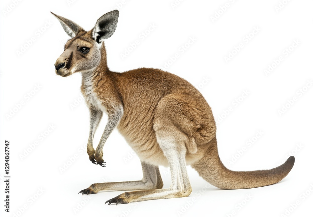 Kangaroo standing upright with a curious expression in a neutral backdrop Kangaroo standing upright with a curious expression in a neutral backdrop