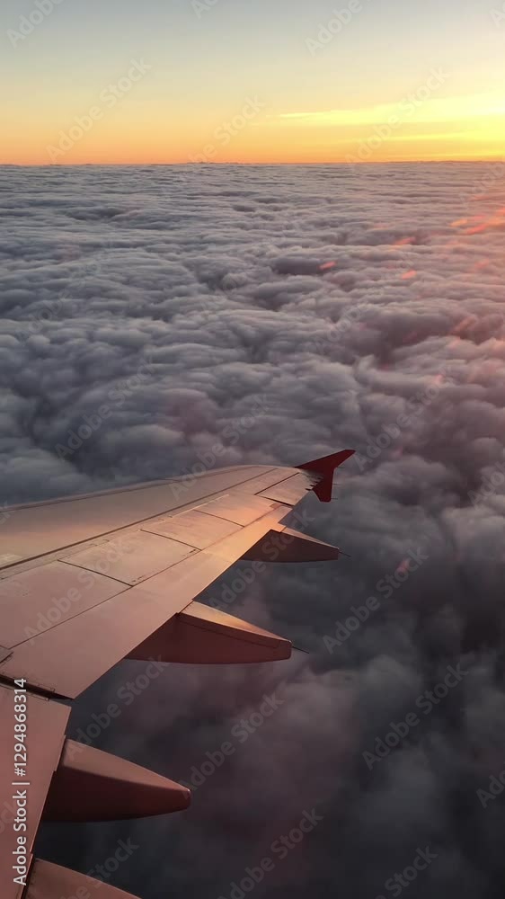airplane wing in the sky at sunrise