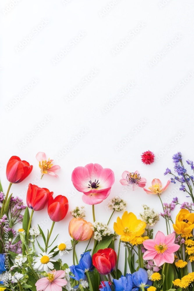 Beautiful background template made of Spring flowers. Beautiful background template made of Spring flowers.
