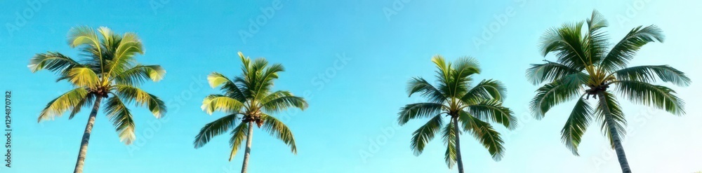 Fototapeta premium Palm trees against a blue sky with a subtle gradient effect, gradient, natural