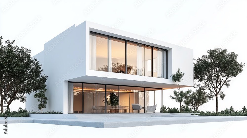 3D Rendering of a Modern Minimalist House Design on White Background
3D Rendering of a Modern Minimalist House Design on White Background