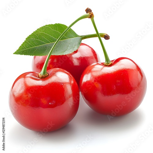 Acerola cherries with their bright red color and smooth texture, isolated on white background