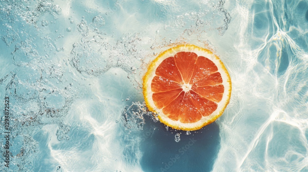 Red Grapefruit Slice in Aqua Water