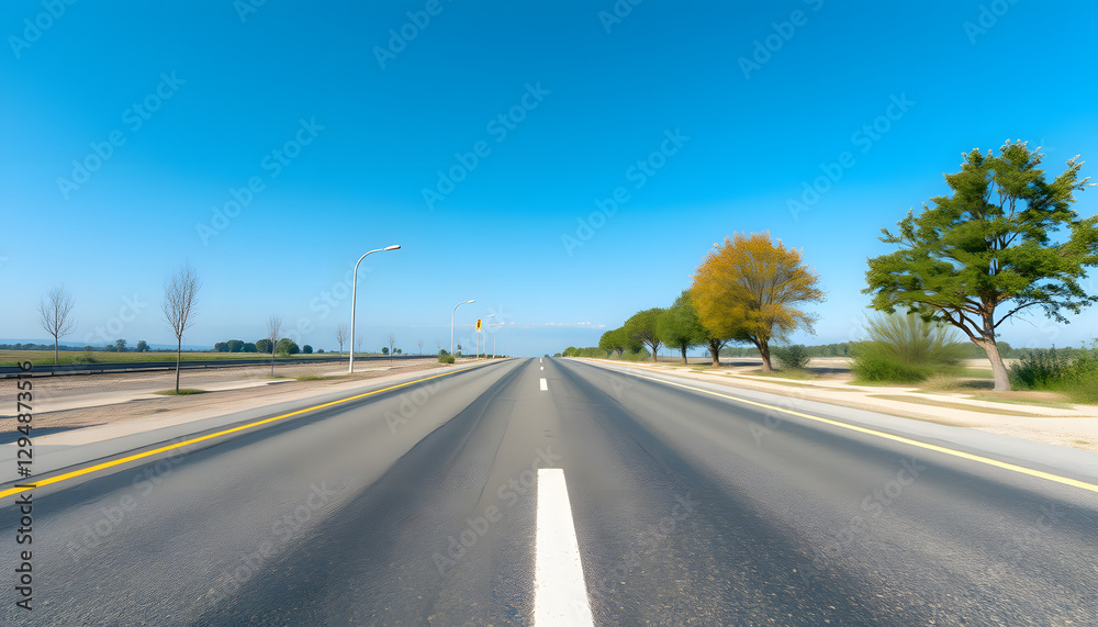 empty asphalt road in blue sky, 8k photorealism. with white shades empty asphalt road in blue sky, 8k photorealism. with white shades
