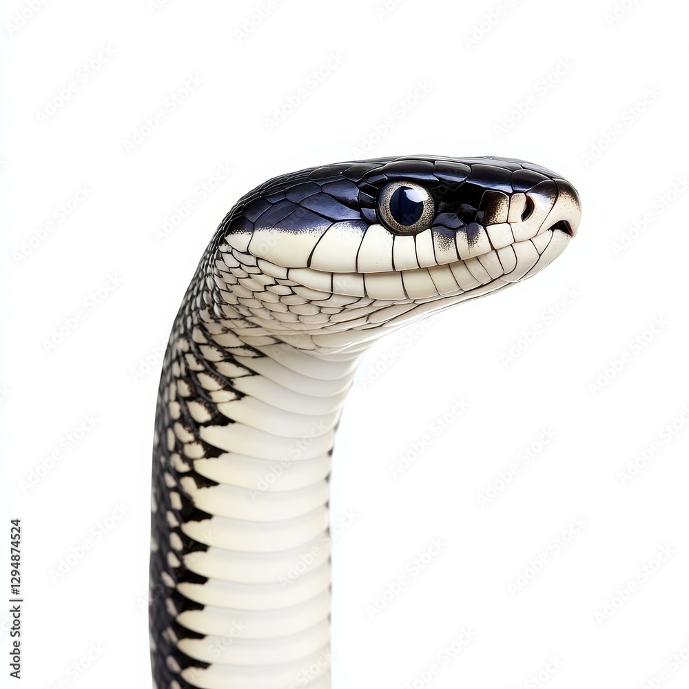 Fototapeta premium A striking image of a cobra, showcasing its intense stare and intricate scale patterns, ideal for nature lovers.