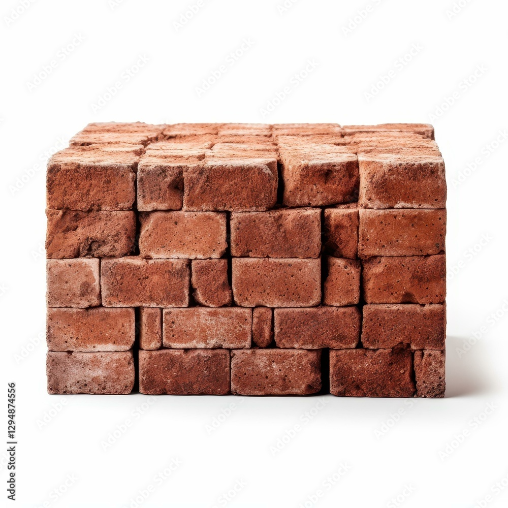 A sharp, clear di cut of a brick, showcasing its texture and form against a white backdrop. A sharp, clear di cut of a brick, showcasing its texture and form against a white backdrop.