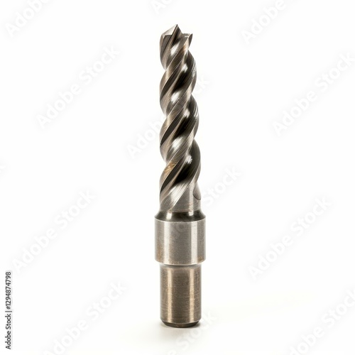 A detailed di cut image of a drill bit, showcasing its sharp edges and intricate design on a clean white backdrop. photo