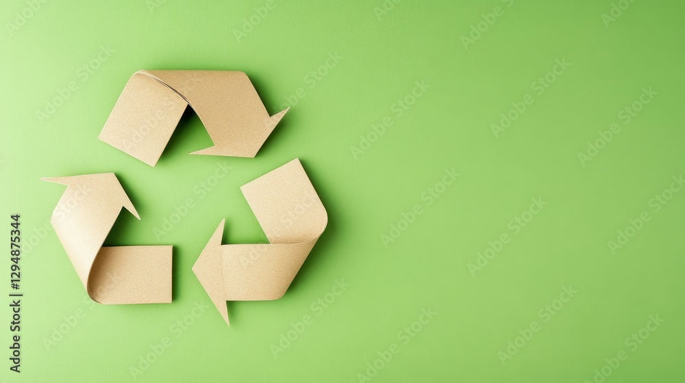 A green background highlights the ecofriendly recycling symbol, promoting sustainability with a kraft paper design for awareness. A green background highlights the ecofriendly recycling symbol, promoting sustainability with a kraft paper design for awareness.