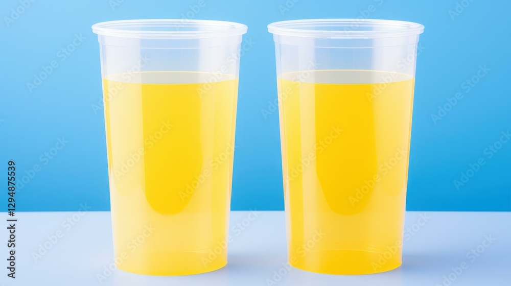 Bright white plastic cups stand out against a vibrant blue backdrop, perfect for parties or casual gatherings. Bright white plastic cups stand out against a vibrant blue backdrop, perfect for parties or casual gatherings.