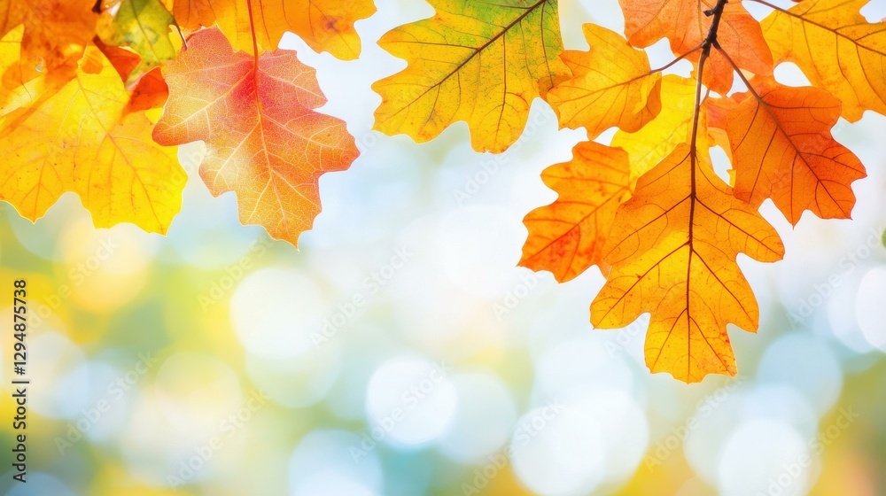 Autumn leaves in vibrant hues sway gently on branches, creating a stunning fall scene in a sunny park backdrop. Autumn leaves in vibrant hues sway gently on branches, creating a stunning fall scene in a sunny park backdrop.