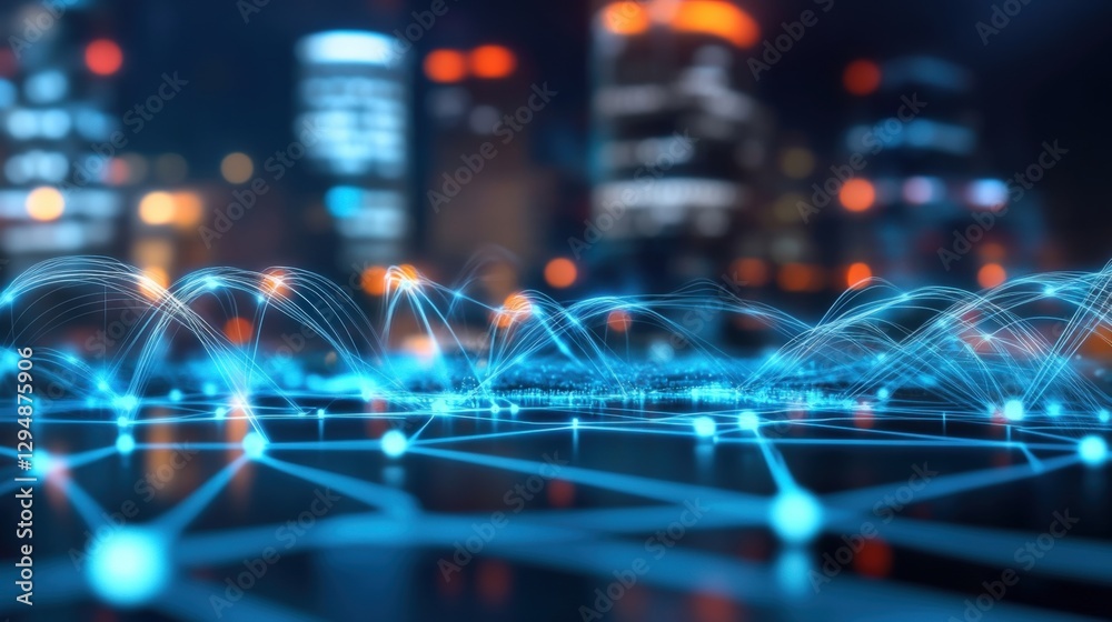 Obraz premium Innovative technology development urban environment digital visualization nighttime cityscape futuristic concept