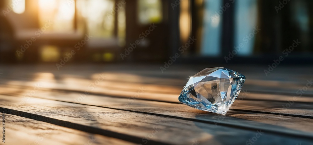 Sparkling Diamond on a Wooden Table, A Symbol of Luxury and Elegance Sparkling Diamond on a Wooden Table, A Symbol of Luxury and Elegance