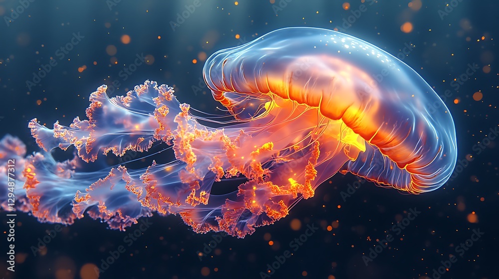 Fototapeta premium Jellyfish glowing underwater colorful high resolution hd photo