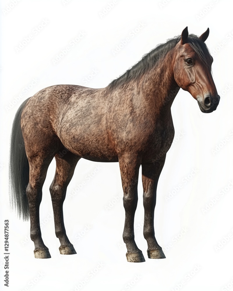 Fototapeta premium A realistic brown horse standing gracefully against a white backdrop.