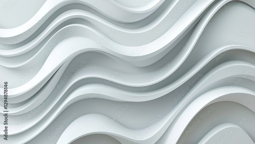 Fototapeta premium A 3D-rendered abstract wallpaper background featuring intricate white wavy lines, creating a fluid, undulating texture. Minimalist and modern design with soft curves, light shadows