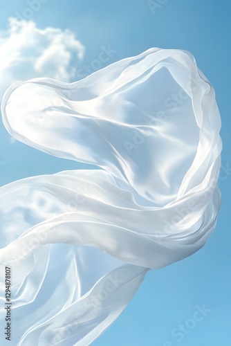 Gracefully Swaying Fabric in Tranquil Blue Sky, Symbolizing Serene and Healthy Environment