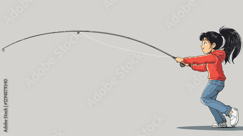 Fisherman catch fish. Fishing illustration. Flat vector illustration. Colorful and Black silhouettes of fishing with his dad son, vector Art & Illustration