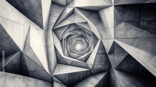 Fototapeta Naklejka Na Ścianę i Meble -  Abstract Grey Stone Spiral Tunnel: 3D Geometric Architecture