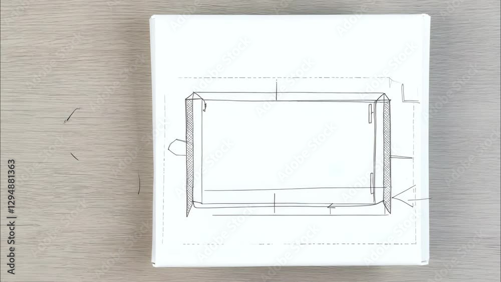Architecture design's hands drawing sketch on white paper with a white background. The box is empty. The background is wooden.
