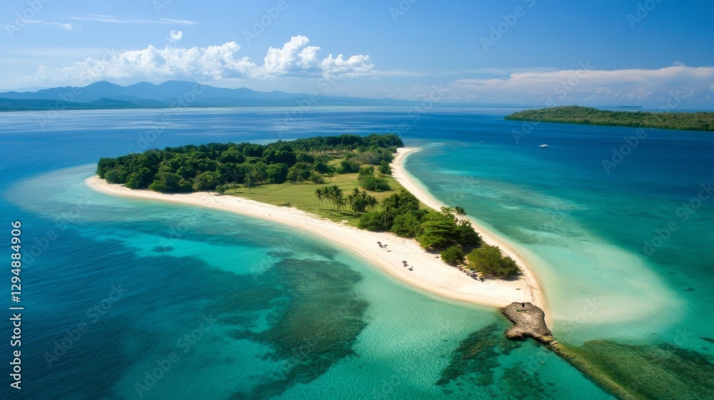Obraz premium Aerial View of Tropical Island with Pristine Beach and Turquoise Water