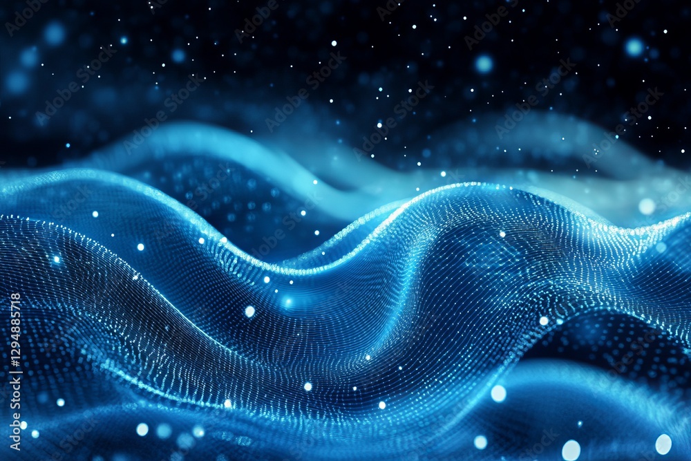 Abstract Blue Digital Wave Background Sparkling Glowing Particles Modern Technology Futuristic Design Elegant Smooth Flowing Lines Network Connection Abstract Blue Digital Wave Background Sparkling Glowing Particles Modern Technology Futuristic Design Elegant Smooth Flowing Lines Network Connection