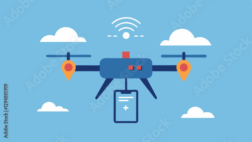 Weather Monitoring A drone monitoring weather conditions like humidity and temperature depicted with sensors and the pilot recording notes.