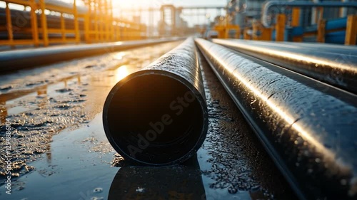 Industrial pipes, sunset, factory, ground, transport