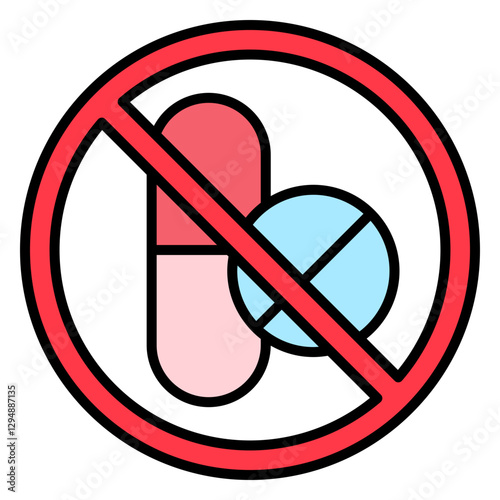 Illustration of No Drugs Sign Filled Icon