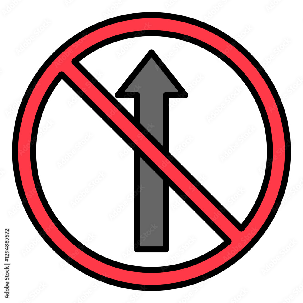 Illustration of No Straight Ahead Sign Filled Icon Illustration of No Straight Ahead Sign Filled Icon