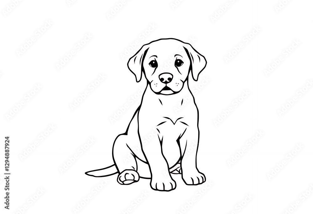 Obraz premium Sitting Puppy Dog Illustration Cute Pet Outline Image Black and White