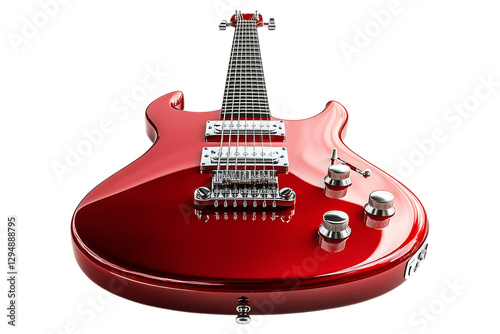 Red electric guitar isolated. Sleek, glossy six-string instrument with chrome hardware, designed for rock, metal, and.