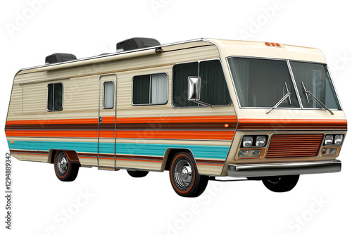 Vintage RV motorhome isolated. Classic retro camper with colorful stripes, perfect for road trips and van life. AI generated.  .
