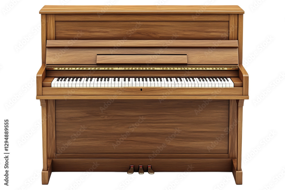 Wooden upright piano isolated. A classic acoustic piano with a rich wooden finish, featuring a full keyboard and elegant design. AI generated. . Wooden upright piano isolated. A classic acoustic piano with a rich wooden finish, featuring a full keyboard and elegant design. AI generated. .