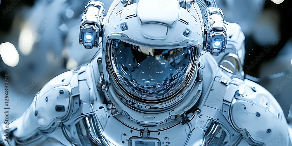 Fototapeta premium Astronaut in futuristic spacesuit exploring the cosmos, digital art